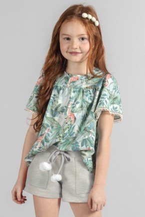 Short Infantil Feminino em Moletom e Pompons short infantil feminino moletom pompons bugbee