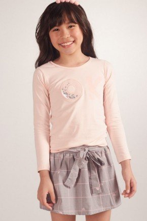 Conjunto Infantil Feminino em Cotton e Tecido Plano Mesclado 7032cj 01