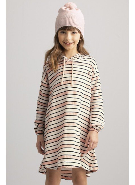 vestido feminino menina viscose listrado manga longa 8125