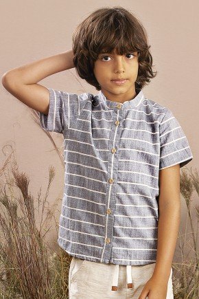 camisa moda infantil masculina menino listrada gola alta 9621