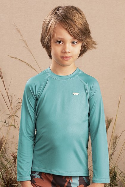 camiseta moda infantil praia masculina menino manga longa protecao uv verde piscina 9659