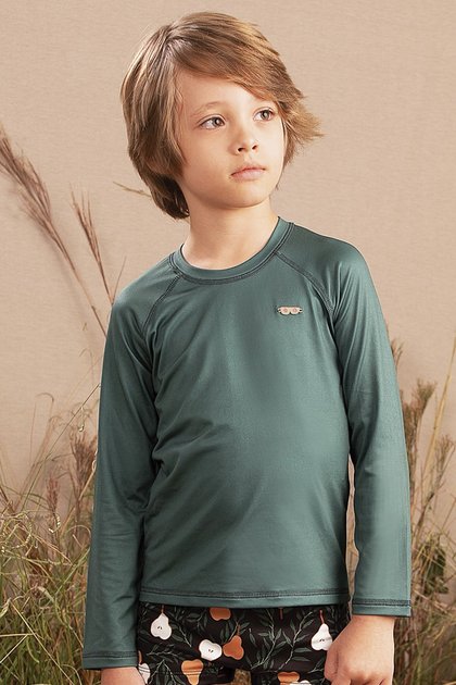 camiseta moda infantil praia masculina menino manga longa protecao verde uv 9659