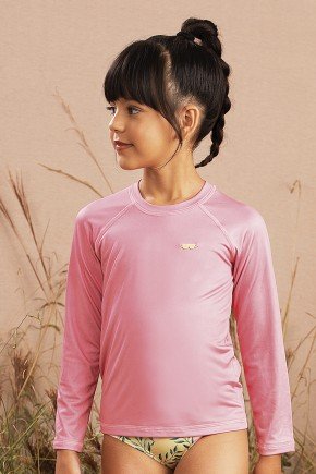 blusa moda infantil feminina menina manga longa praia protecao uv rosa 9805