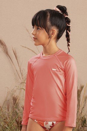 blusa moda infantil feminina menina manga longa praia protecao uv rosa escuro 9805