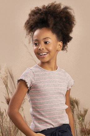 Blusa Infantil Menina em Canelado Listrado blusa moda infantil feminina menina listrada babado canelada 9808