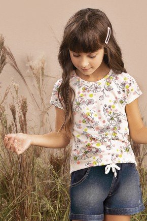 blusa moda infantil feminina menina estampada branco 9809