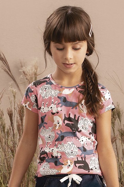 blusa moda infantil feminina menina estampada rosa 9809