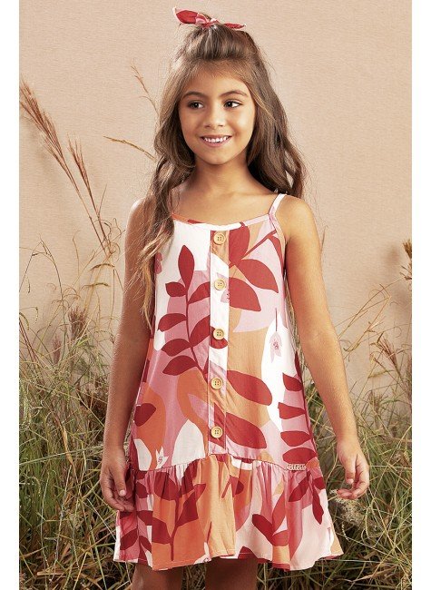 vestido moda infantil feminino menina floral estampado botoes 9925