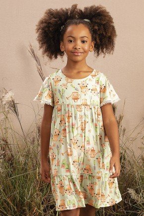 vestido moda infantil feminino menina manga curta estampado 9924