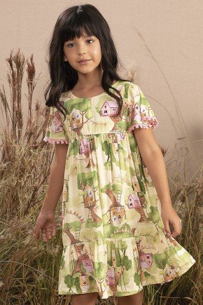 vestido moda infantil feminino menina estampado floral manga curta 9922
