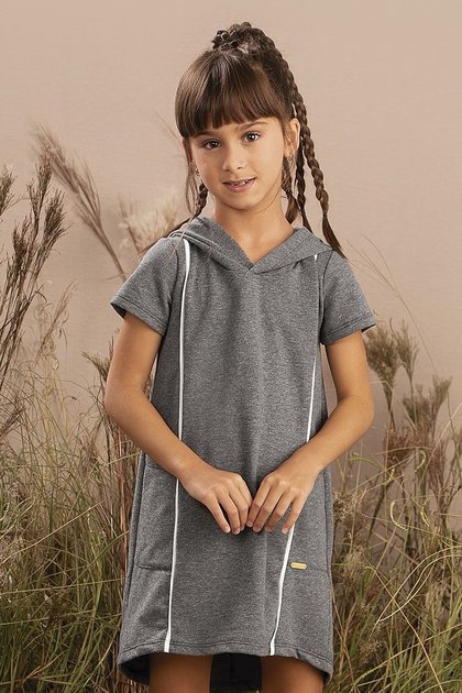 vestido moda infantil feminino menina capuz manga curta 9917