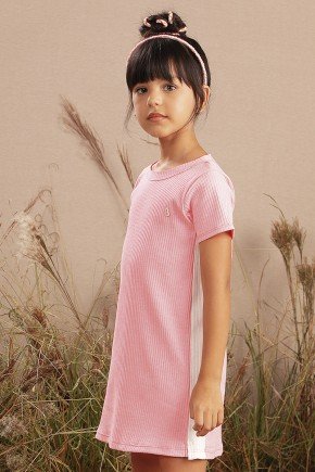 vestido moda infantil feminino menina canelada manga curta 9916