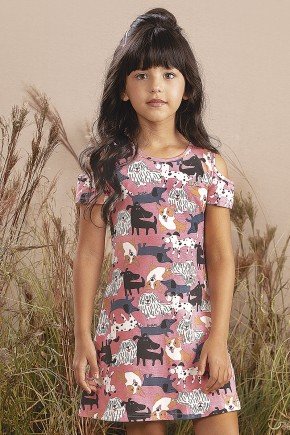 vestido moda infantil feminino menina manga curta estampado rosa 9911