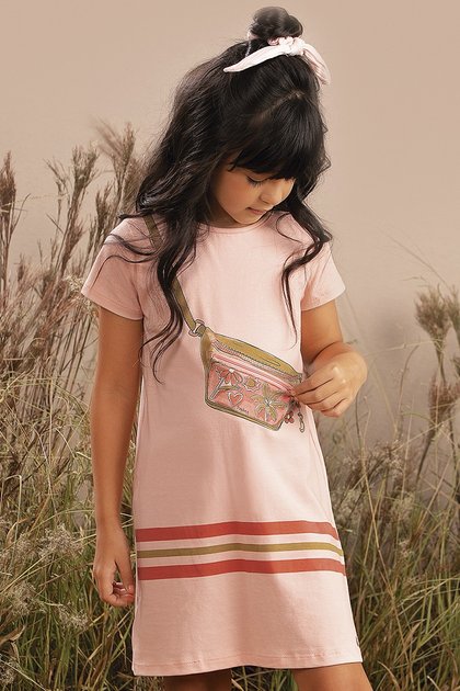 vestido moda infantil feminino menina manga curta interativo 9903