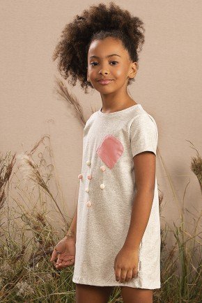vestido moda infantil feminino menina manga curta pompom 9898