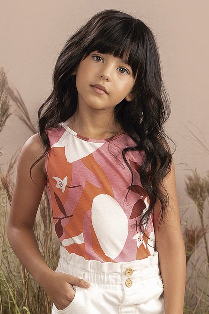 regata moda infantil feminina menina floral estampada rosa 9886
