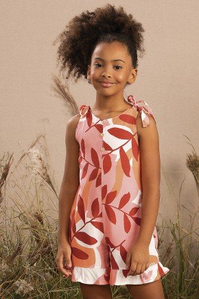 macaquinho moda infantil feminino menina estampado floral vermelho 9884