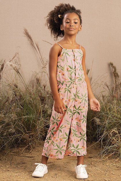 macacao moda infantil feminina menina estampado floral 9881