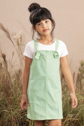 salopete moda infantil feminina menina sarja moletom bolso verde 9880