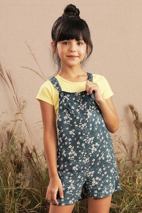 jardineira moda infantil feminina menina floral estampada 9823
