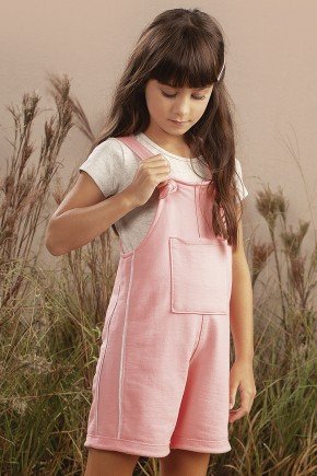 jardineira moda infantil feminina menina bolso 9822