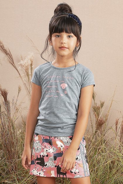 conjunto moda infantil feminino menina estampada saia 9966cj