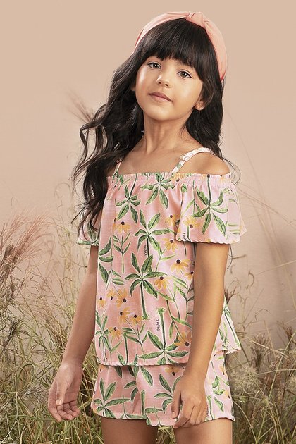 conjunto moda infantil feminino menina estampado floral 9877cj
