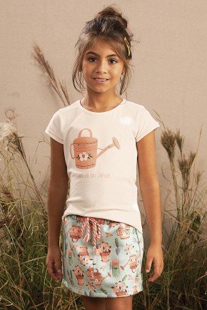 conjunto moda infantil feminino menina estampado short saia 9837cj