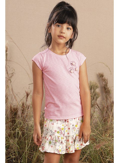 conjunto moda infantil feminino menina estampada saia bugbee 9849cj