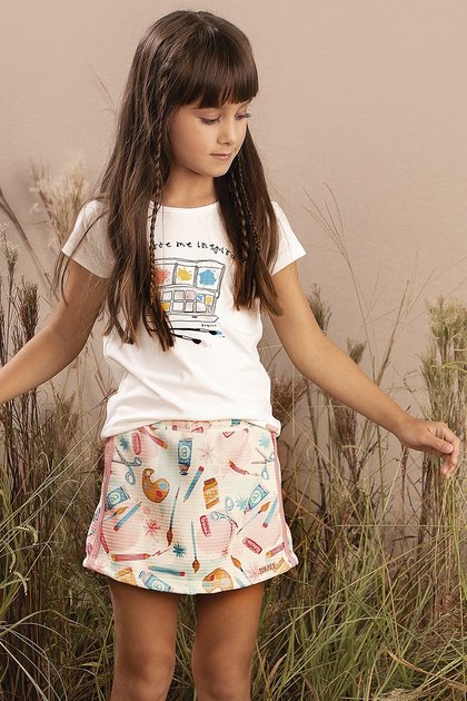 conjunto moda infantil feminino menina saia estampada 9836cj