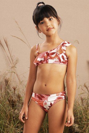 biquini moda infantil feminino menina estampado floral babado vermelho 9803
