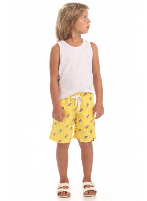 bermuda moda infantil masculina menino estampada tactel bugbee 6812 amarelo