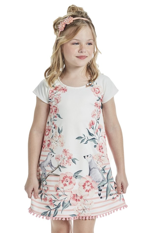 vestido moda infantil feminino menina bugbee estampado manga curta floral 6564