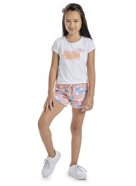 short moda infantil feminina menina bugbee estampado moletom 6428sh