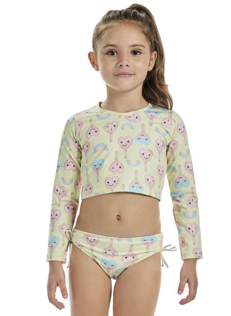 biquini moda infantil feminina menina bugbee protecao uv manga longa estampado 6628