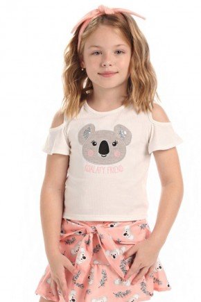 blusa moda infantil feminina menina bugbee canelada estampada ombros 6508bl