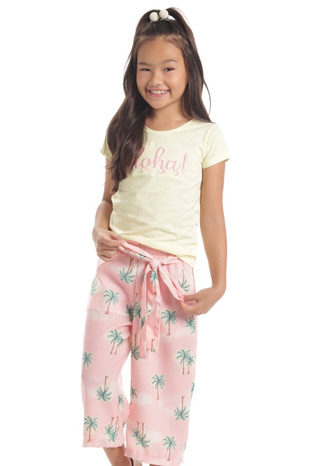 conjunto moda infantil feminino menina bugbee estampado calca pantacourt 6542cj