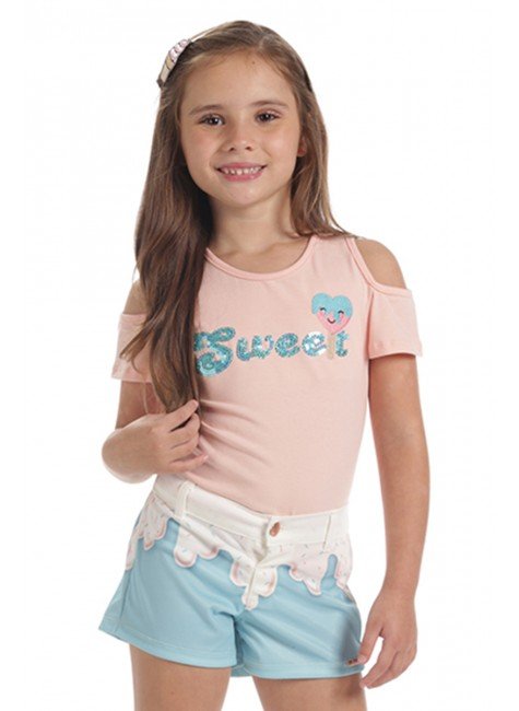 conjunto moda infantil feminino menina bugbee estampado ombro 6456cj