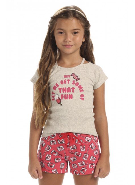 conjunto moda infantil feminino menina bugbee estampado shorts 6414cj
