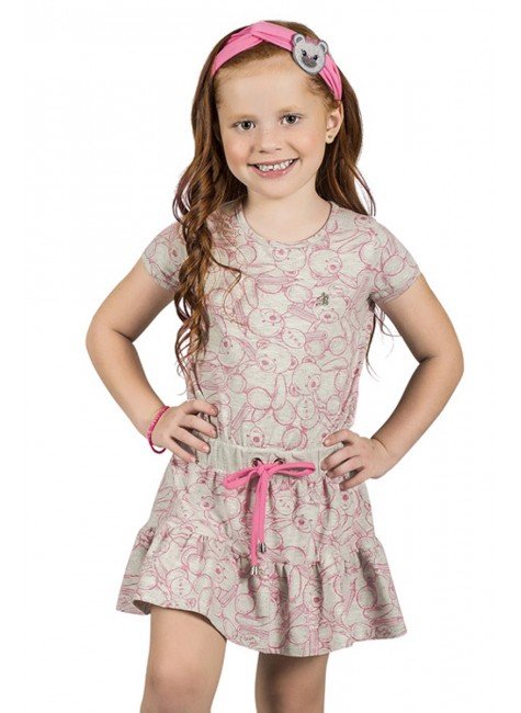 vestido moda infantil feminino menina estampado bugbee manga curta 5542