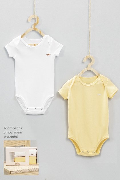 bodies amarelo e branco básicos com manga curta infantil para bebês meninas