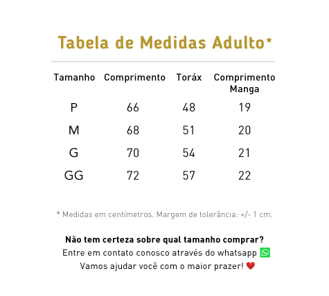 Tabela de medidas Tabela de medidas