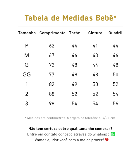 Tabela de medidas Tabela de medidas