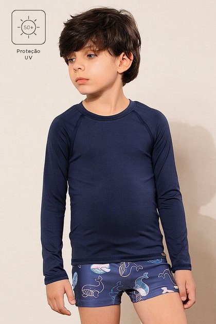 blusa moda infantil masculina menino protecao uv solar manga longa marinho bugbee 9536