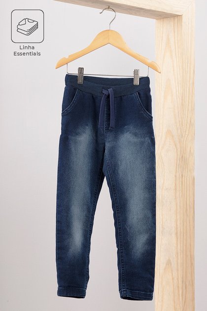 calca moda infantil masculina menino confortavel moletom jeans azul cadarco bolsos bugbee 9504