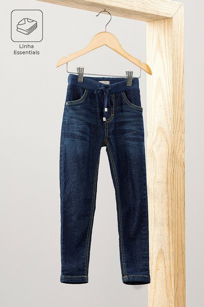 calca moda infantil menina feminina jeans bolsos algodao confortavel moletom cadarco azul bugbee 9410