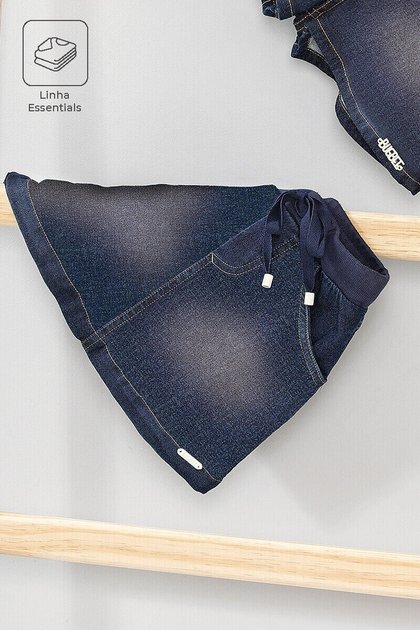 saia moda infantil menina feminina jeans cadarco bolsos moletom azul confortavel bugbee 9891 2