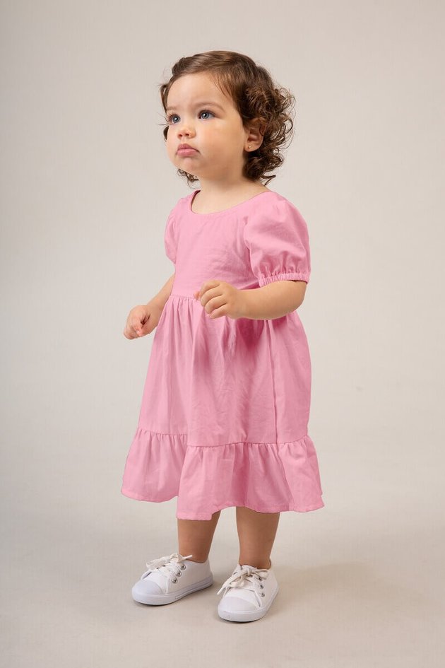 vestido moda bebe menina feminino manga curta rosa calcinha bugbee 11061