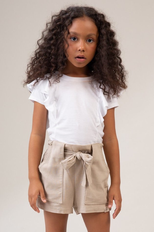 conjunto blusa short moda infantil menina feminino babado bugbee branco 10922cjc