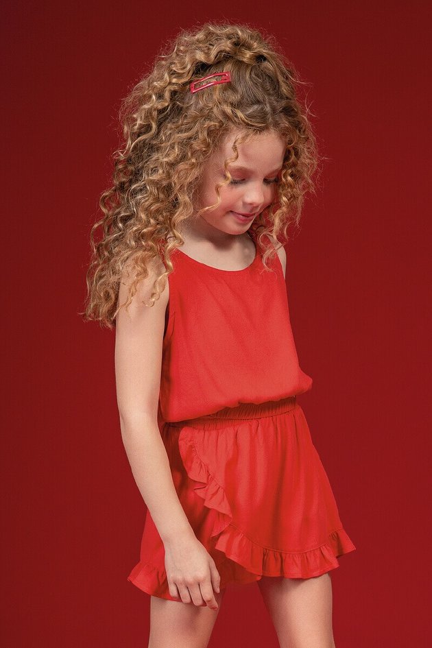 conjunto blusa saia bugbee moda infantil menina feminino vermelho babado 10924cj